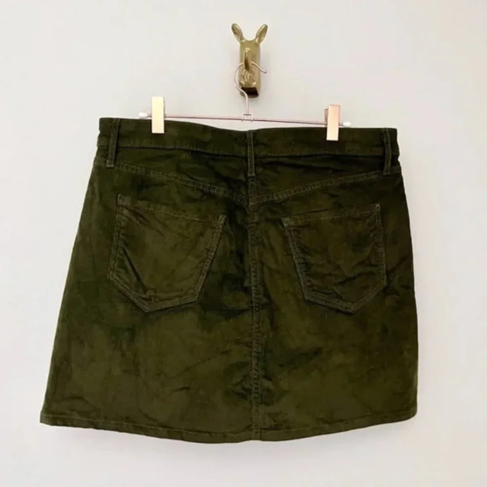 Women's Dark green corduroy mini skirt - Picture 3 of 4
